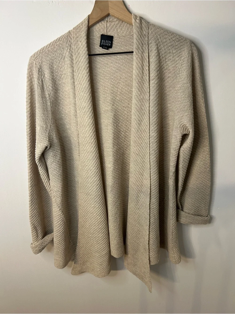 Eileen Fisher Women’s Tan Wool Sweater Twinset w/ Open Cardigan and Tank, Large - Picture 8 of 14